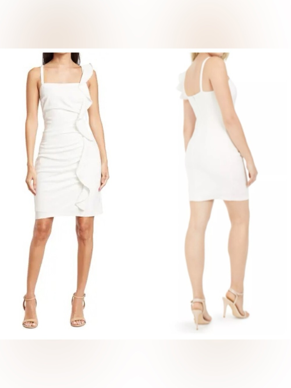 GUESS Spaghetti Strap Square Neck Short Cocktail Body Con Dress Sz 6 in White